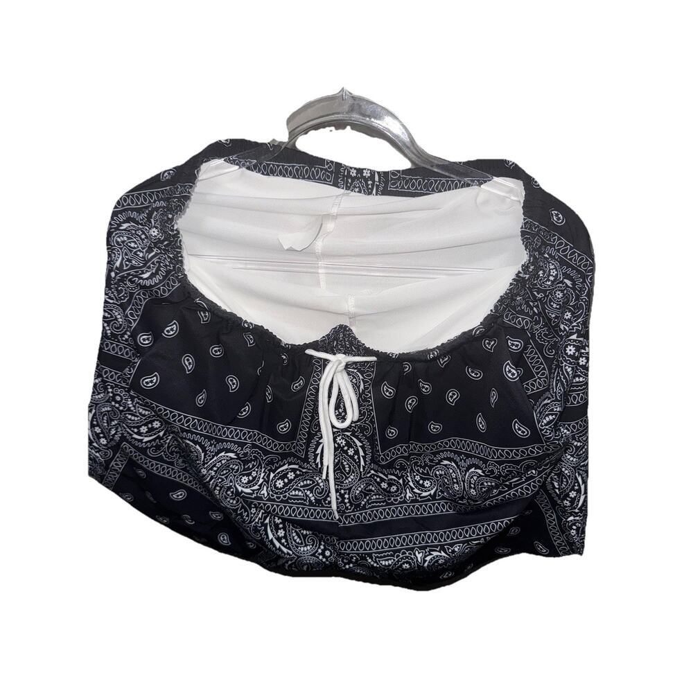 Women's Black & White Bandana Print Crop Top XL | Elastic Waist Lounge Summer To